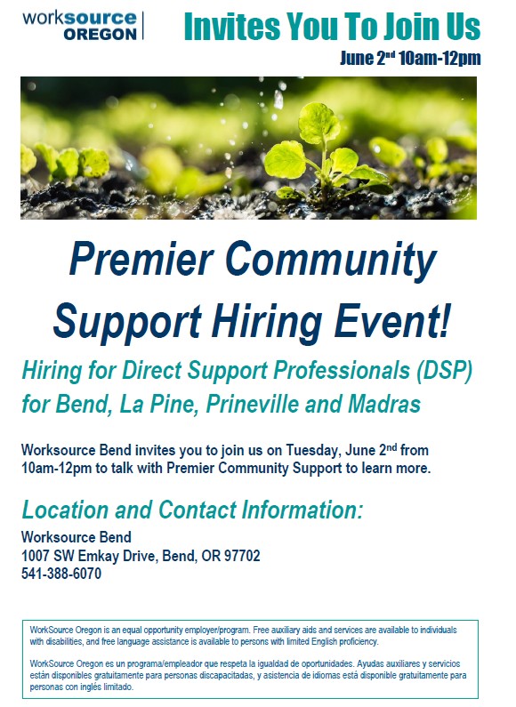 2026-06-02-Premier Community Supports Hiring Event Flyer