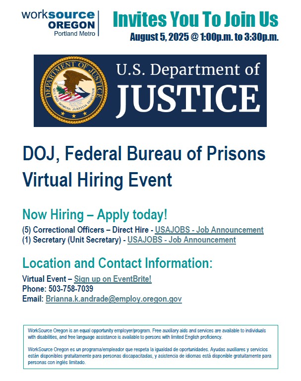 DOJ Hiring Event August 5 2025